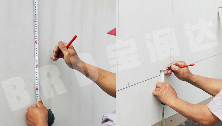 寶潤(rùn)達(dá)外墻保溫一體板施工步驟-彈線分隔